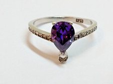 Size N & 1/2 sterling Silver 925 ladies Ring multiple clear & purple stones