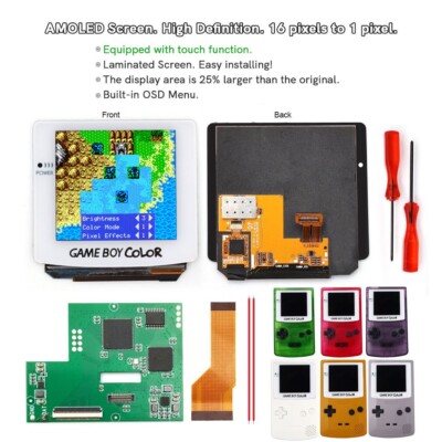AMOLED Touch OLED White Laminated Screen For Game Boy Color GBC w/Custom Case
