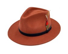 Unisex Wool Fedora Wide Brim Hats with Feather Hand Made 5 Sizes Available