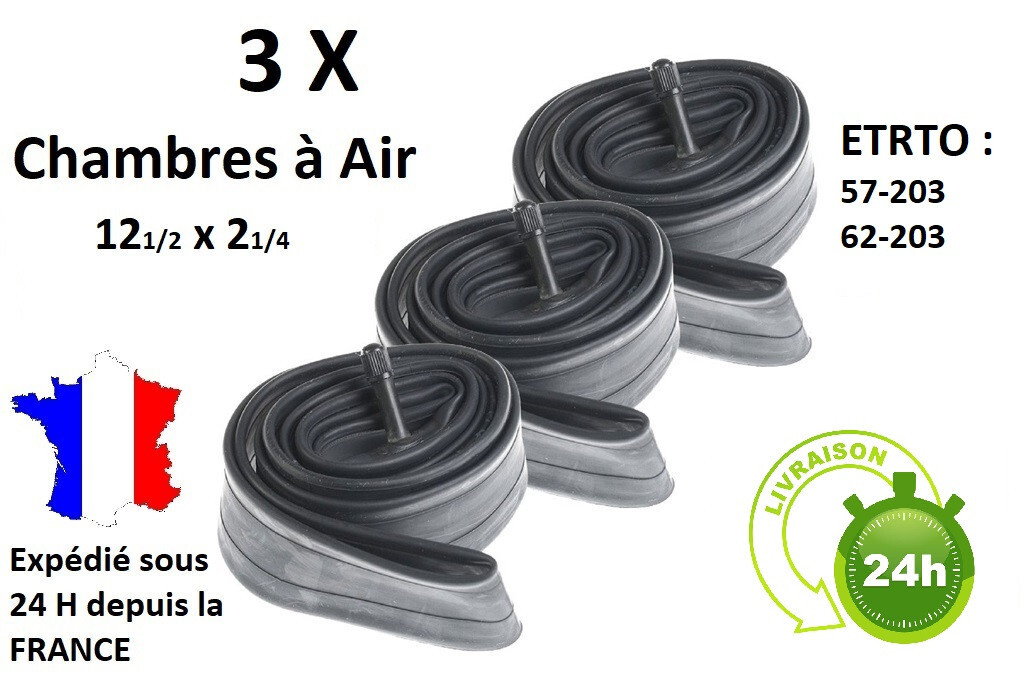 Chambres à air 12 1/2 x 2 1/4 anti-crevaison ETRTO 62-203 pour poussette