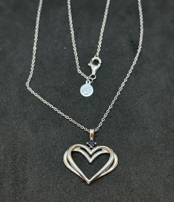 925 Sterling Vera Wang Liebe Herz Anhänger Saphir 1 mm Halskette 18 Zoll - 5,27 g