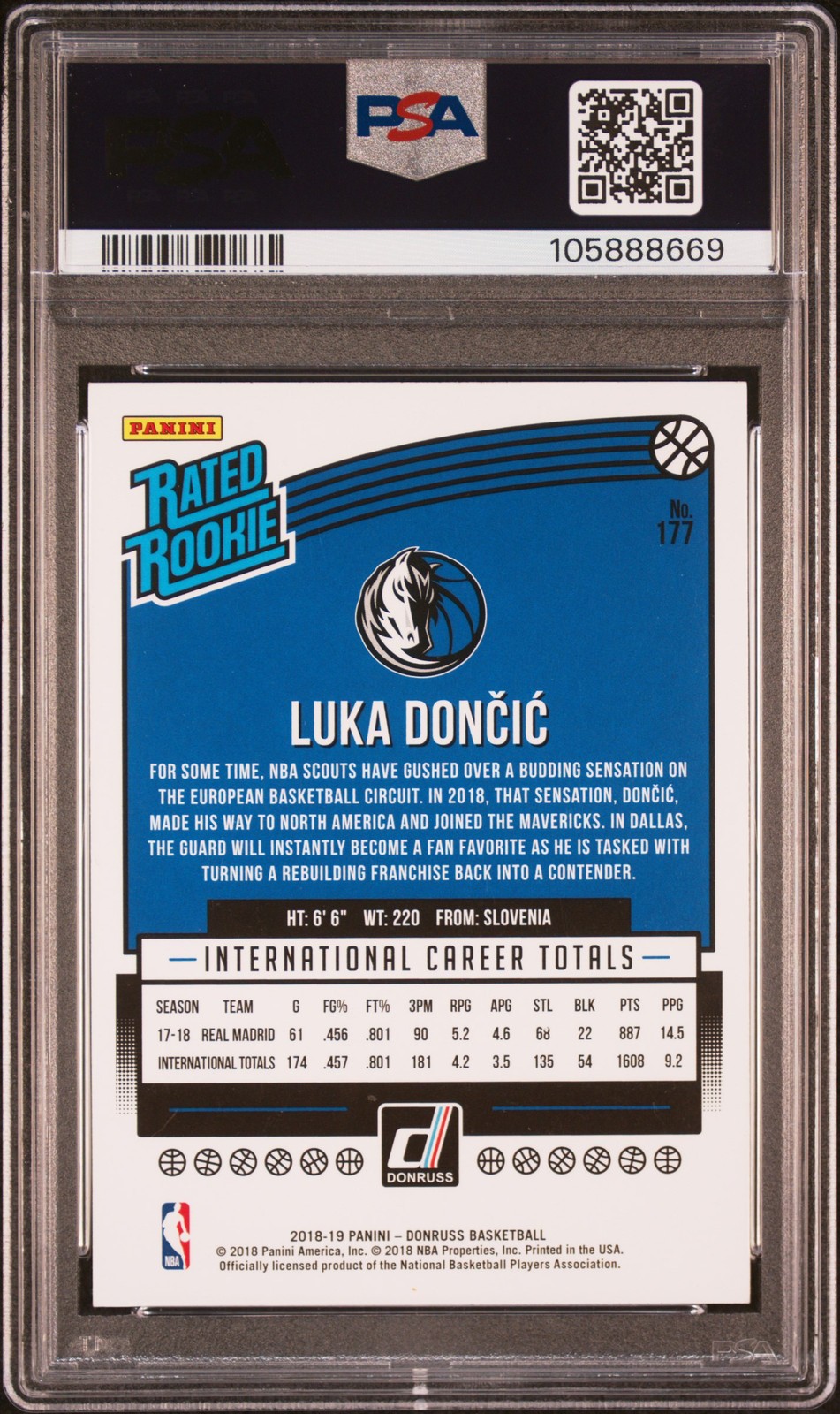 2018 Panini Donruss #177 Luka Doncic PSA 8 view 2