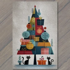 Art Print Black Cats Midcentury Christmas Tree Retro Gifts Modern Geometric Holi