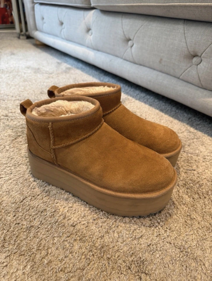 UGG Classic Ultra Mini Platform Brown Suede Sheepskin Lined Boots UK 6, photo 4 of 5