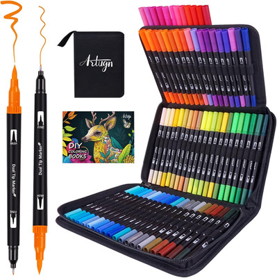 Dual Markers Brush Pens for Adult Coloring Books, 72 Colors Art Marker Set with