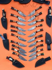 Lot of  20 Handmade Damascus Steel Hunting Sharp Stag/Antler Knives with Sheath
