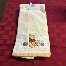 Disney Baby Winnie the Pooh Cotton Hand Towels Set of 2 White Yellow Trim