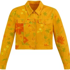 Carlisle Women’s Floral Cropped Jacket Size 10 Orange Yellow Silk Blend Retro