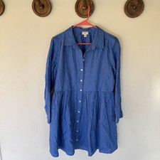 J Crew Blue Embroidered Floral Eyelet Long Sleeve Button Up Mini Dress Size 8