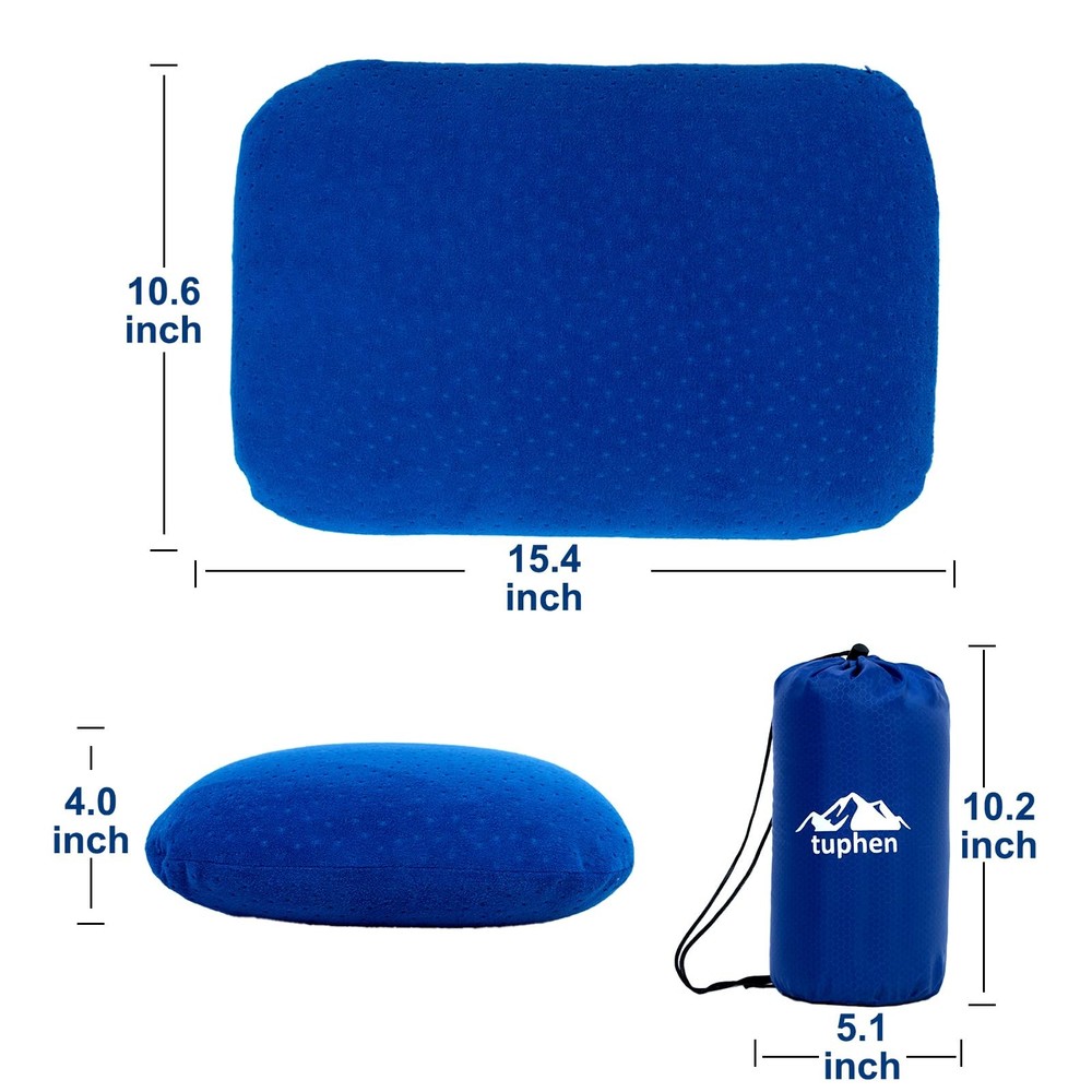 Memory Foam Camping Pillow for Backpacking Travel in Soft Velvet Blue