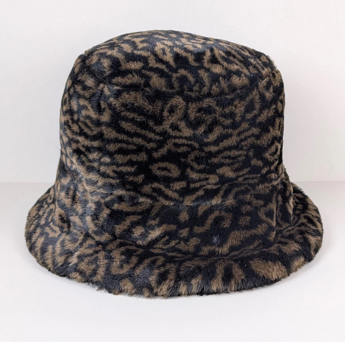 Rachel Zoe Leopard Print Faux Fur Bucket Hat - Brown Faux Fur Leopard Brown Hats for Women for sale | eBay main image 4