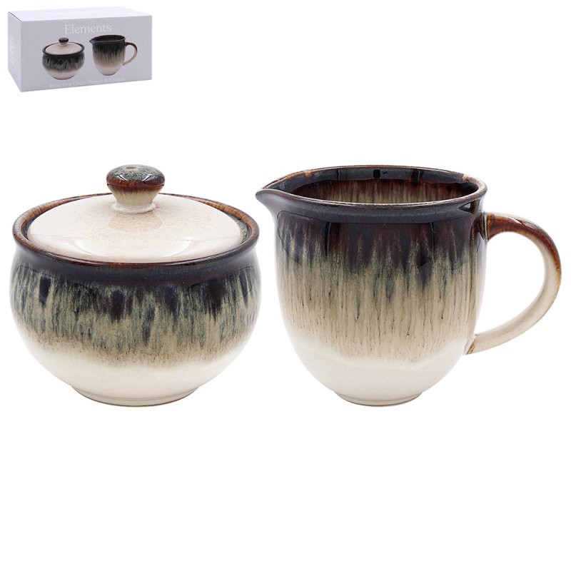 Reactive Glaze Cream Ceramic Sugar Bowl and Cream Jug Set Tableware Kitchen Jars