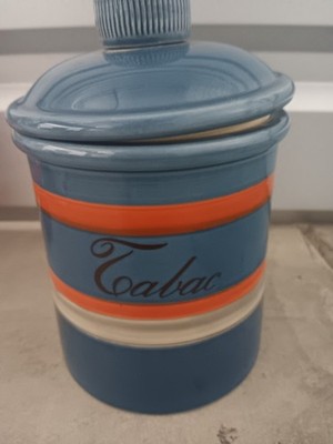 Vintage Baldelli Blue Ceramic Tabac Tobacco Jar Humidor with Lid 
