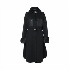 FENDI Cashmere Long Coat Women's Gray Size 36 Removable Fur Excellent Condition