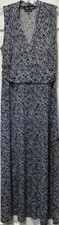 Vince Camuto Navy White Geometric Sleeveless V-Neck Jersey Maxi Dress Size L
