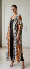 Women's Boho Striped Kimono Cardigan  Long Moroccan Satin Caftan Abaya  Festiv
