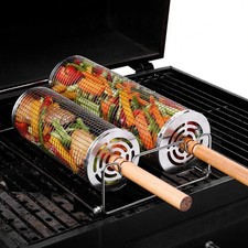 Rolling Grilling Basket Stainless Steel BBQ Basket Greatest Ever Outdoor Camping