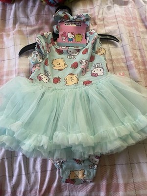 Hello Kitty Baby Girls Aqua/turquoise Tulle Tutu Bodysuit Size 18 Months