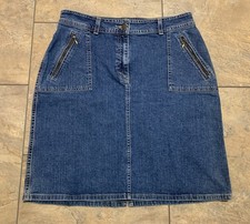 Vintage Eddie Bauer Womens 14 Denim Blue Jean Skirt Zip Pockets A-line Midi