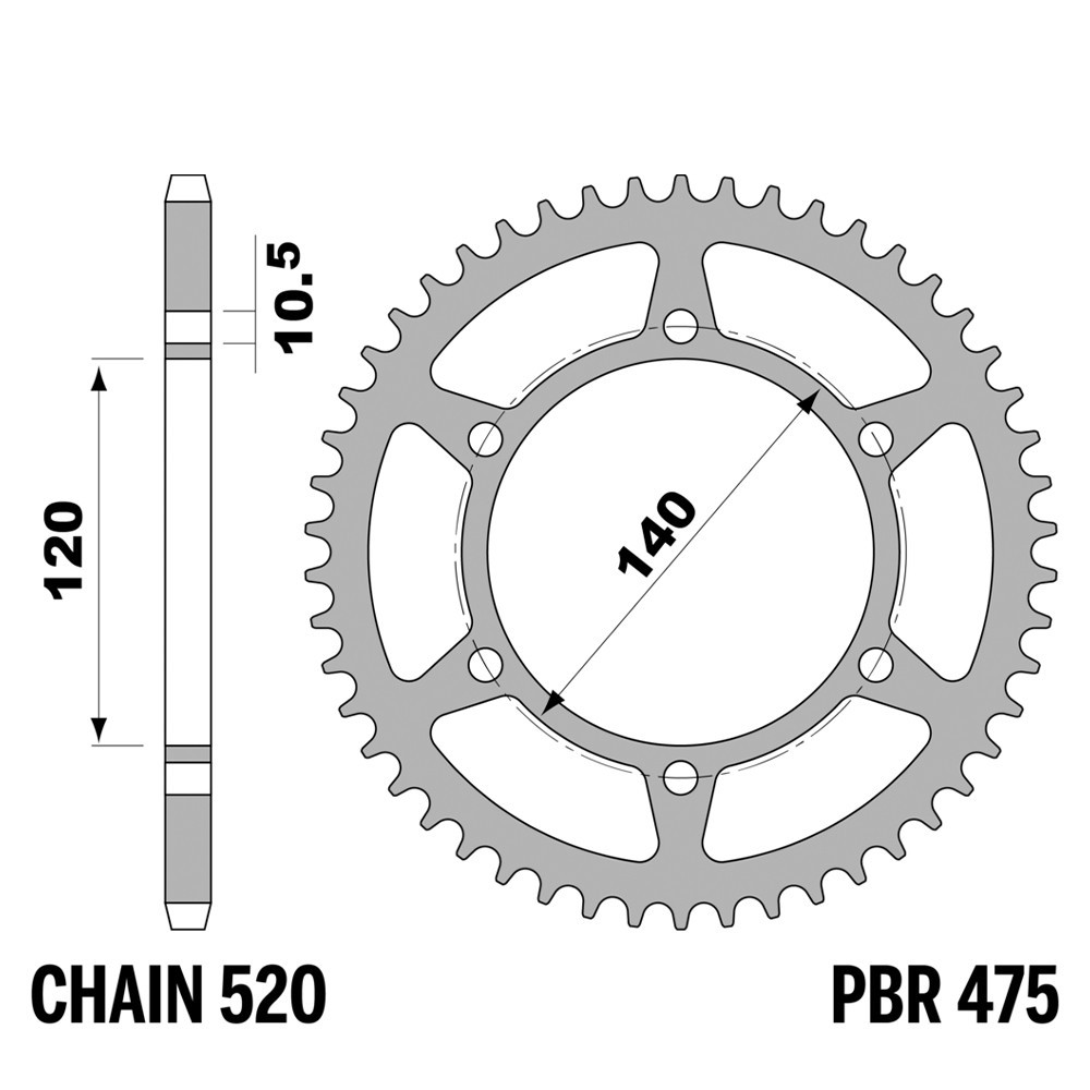 Pignon arrière PBR de haute précision en acier 44 dents pour Kawasaki KV-A 250