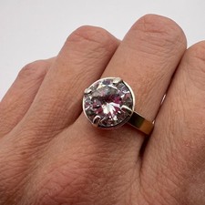 Vintage 925 Silver Round Cut Clear Crystal Solitaire Engagement Ring Size 7-8