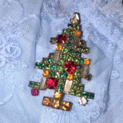 Vintage Weiss Christmas Tree Brooch Multicolor Rhinestone Fashion