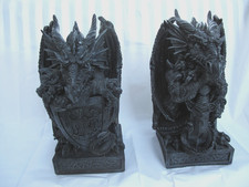 Set of 2 Gothic 17" tall Gargoyle guards  great mantel piece corner ornaments