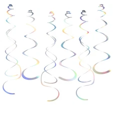 Iridescent Foil Hanging Swirl Decorations 30-Pack Plastic Streamer for Ceiling