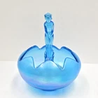 Fenton 90th Celeste Blue 3 Piece Stretch Glass Bowl Flower Frog Morning Nymph