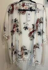 Cupshe Women's Swimsuit Kimono Cover Up Floral Print Duster Fringe NWT O/S