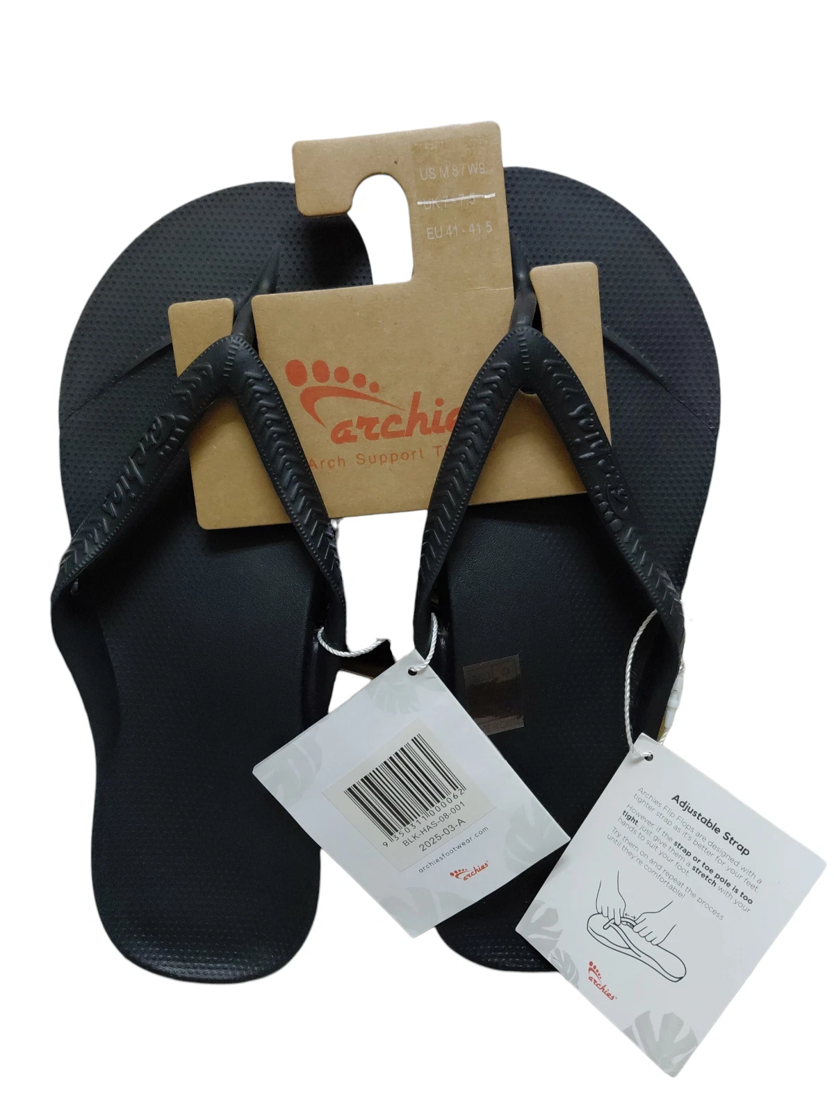 Archies Arch Support Thong Flip Flops NWT Unisex-Black- M8/W9- M6/W7
Opens in a new window or tab
