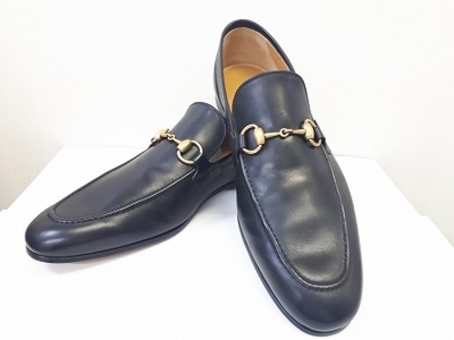 GUCCI Horsebit Loafers Men’s UK 7.5 US 8.5 Navy Leather Shoes 406994 Used