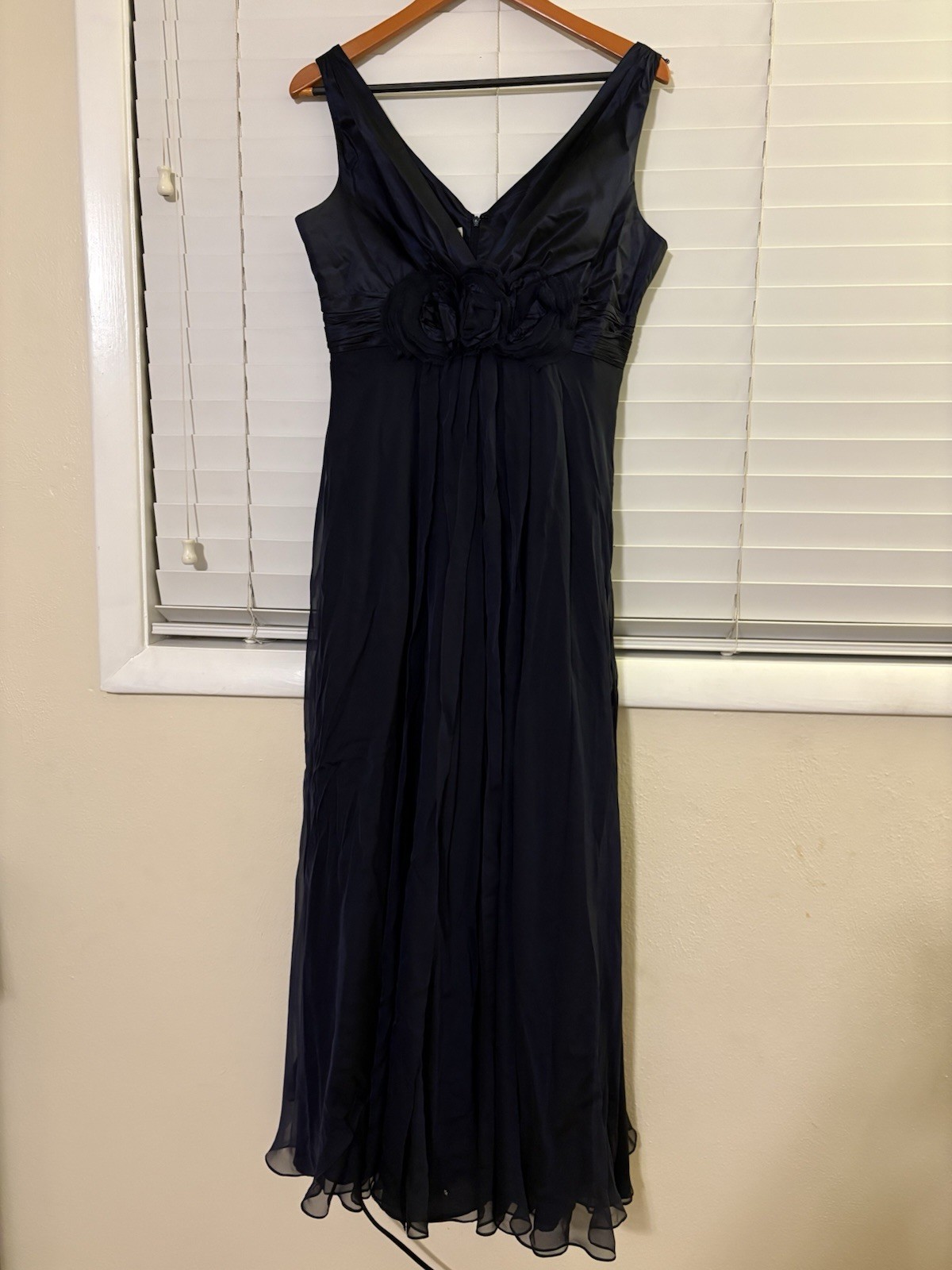 Rickie Freeman Teri Jon Navy Blue 100 % Silk Sleeveless Long Dress Size 10
