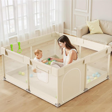 Uanlauo Beige Small Baby Playpen - 47X47In Playpen for Babies and Toddlers, Safe