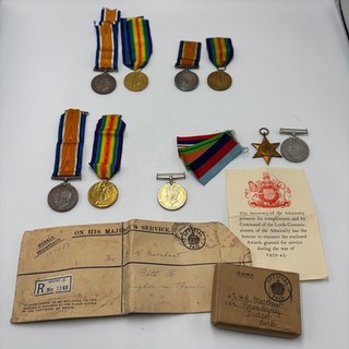 Marchant Family Medal Group 9 WWI WW2 Named Pairs Papers Box Ribbons