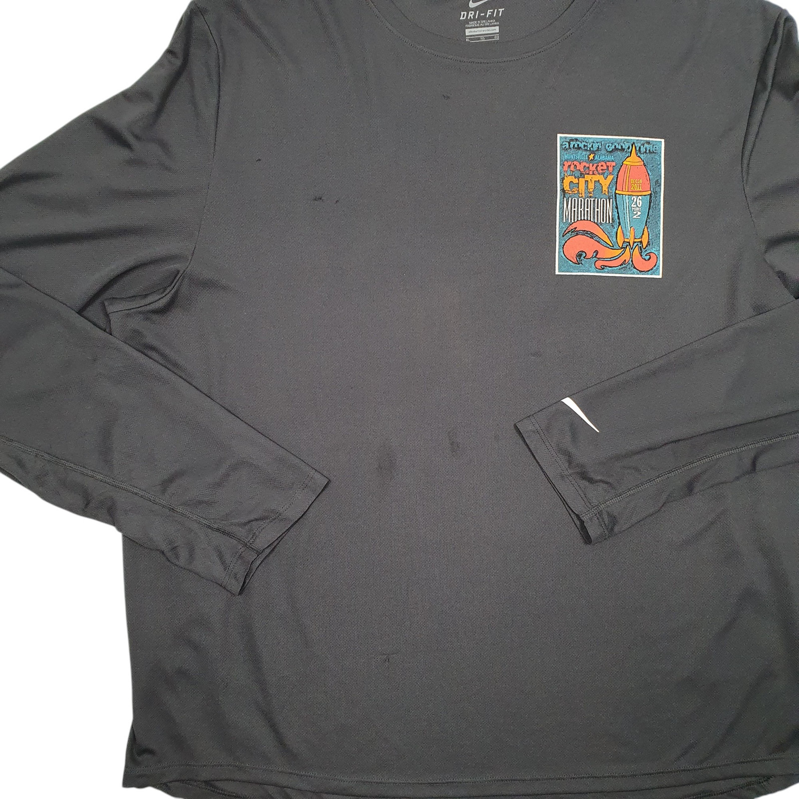 NIKE Grey T Shirt Tee Dri Fit Rocket City Marathon 2011 Long Sleeve Mens XL image 4