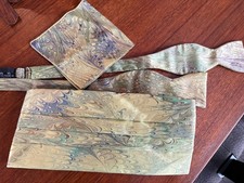 Marbled Artsy Cummerbund Bow Tie Set Men's Formal Vintage 1980's scarf