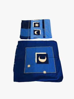Rare Celestial Moon & Stars Twin Duvet Cover Blue Yellow Sun Bedding  72x49 