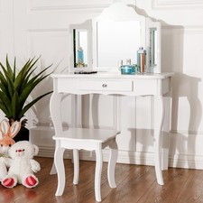 Kids Single Drawer White Vanity Dressing Table Set with Mirror