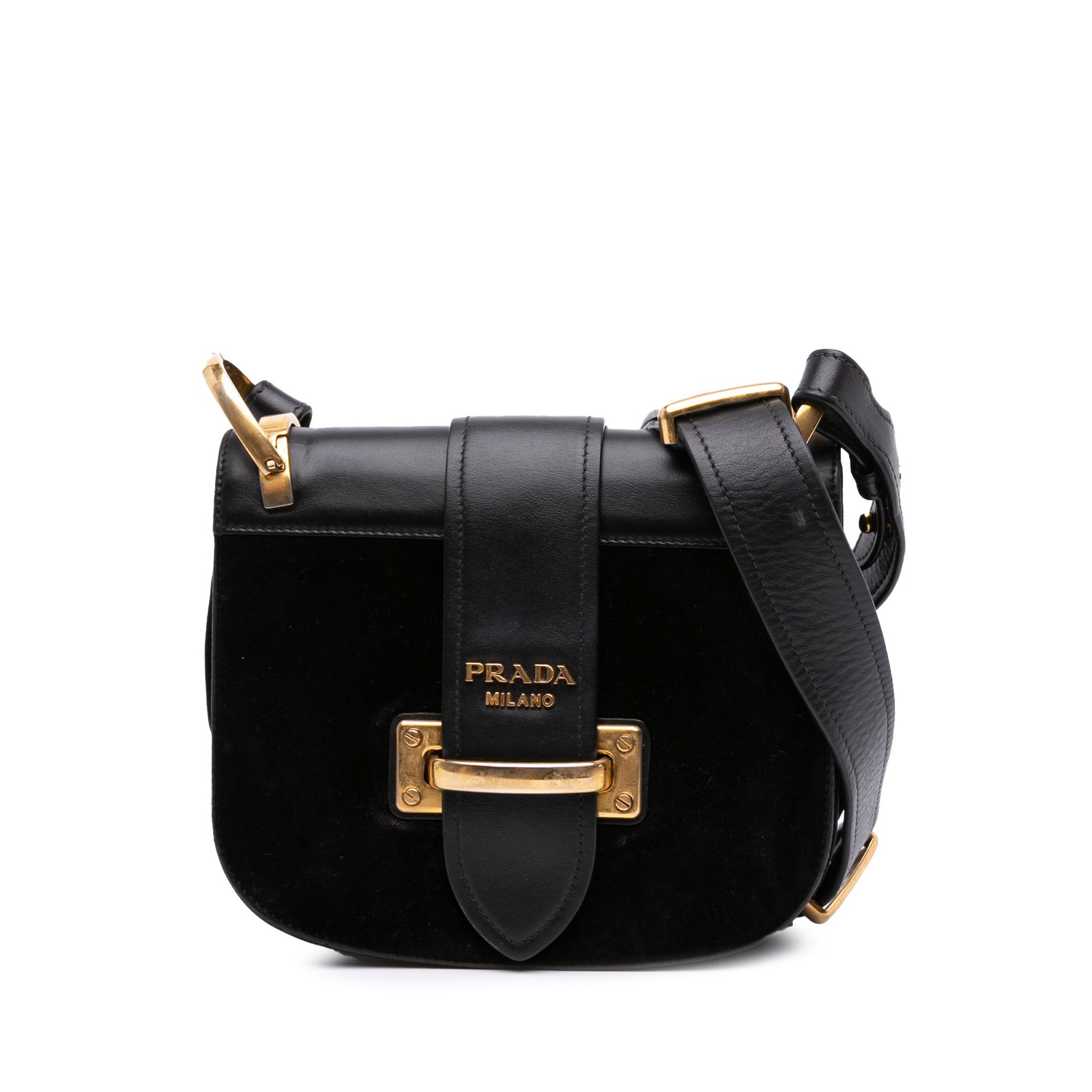 Authentic Prada City Calf Pionniere Crossbody Bag in Black Velvet