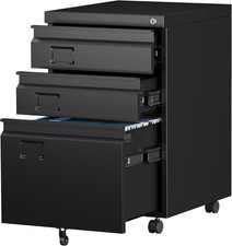 3 Drawer File Cabinet W/ Lock Heavy Duty Metal Mobile Filing Cabinet Home Office