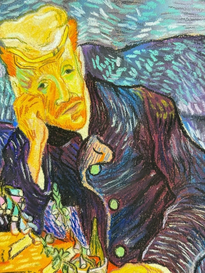 Papel Vincent Van Gogh (hecho a mano) mezclado dibujo firmado y estampado Foto 3 de 4