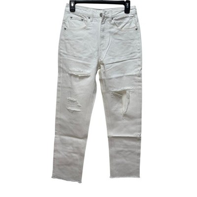 English Factory Destroyed Mom Jeans White Distressed Flipped Pocket Sz 25 NWT