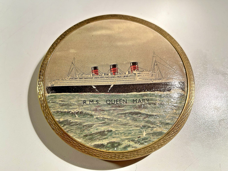 Vintage RMS Queen Mary Compact Mirror By Stratton, England Original Felt Case