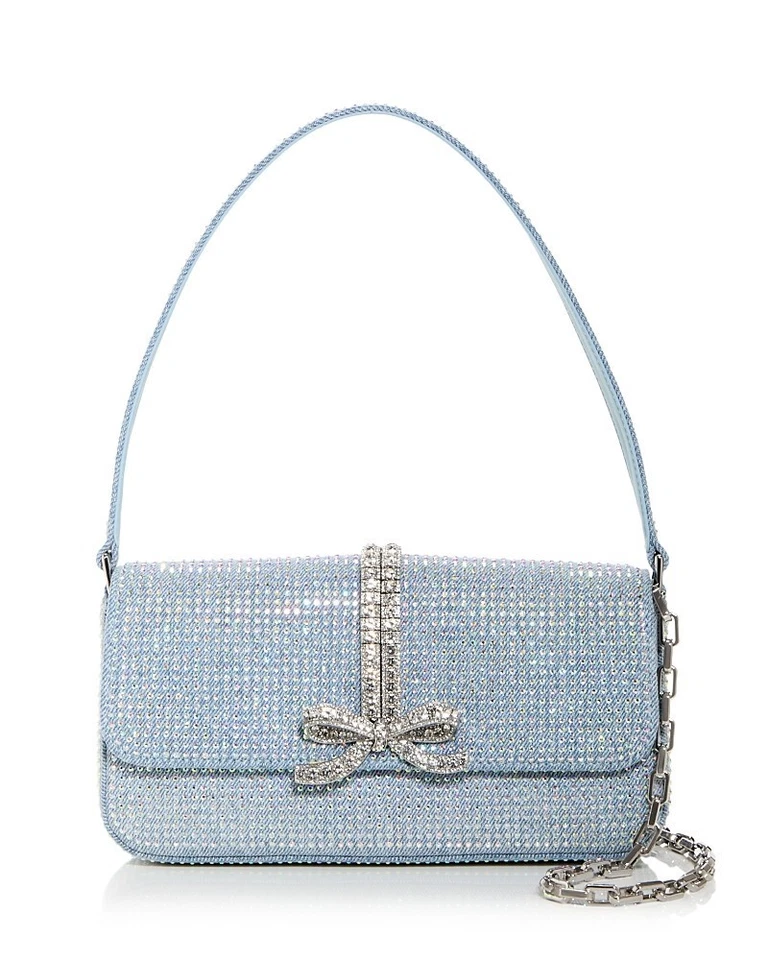 $555. Bolso de hombro de mezclilla autorretrato azul plateado