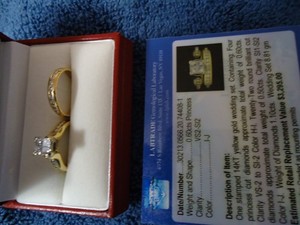 14k yellow gold wedding set w/4 Princess cut diamonds .60cts. size 6