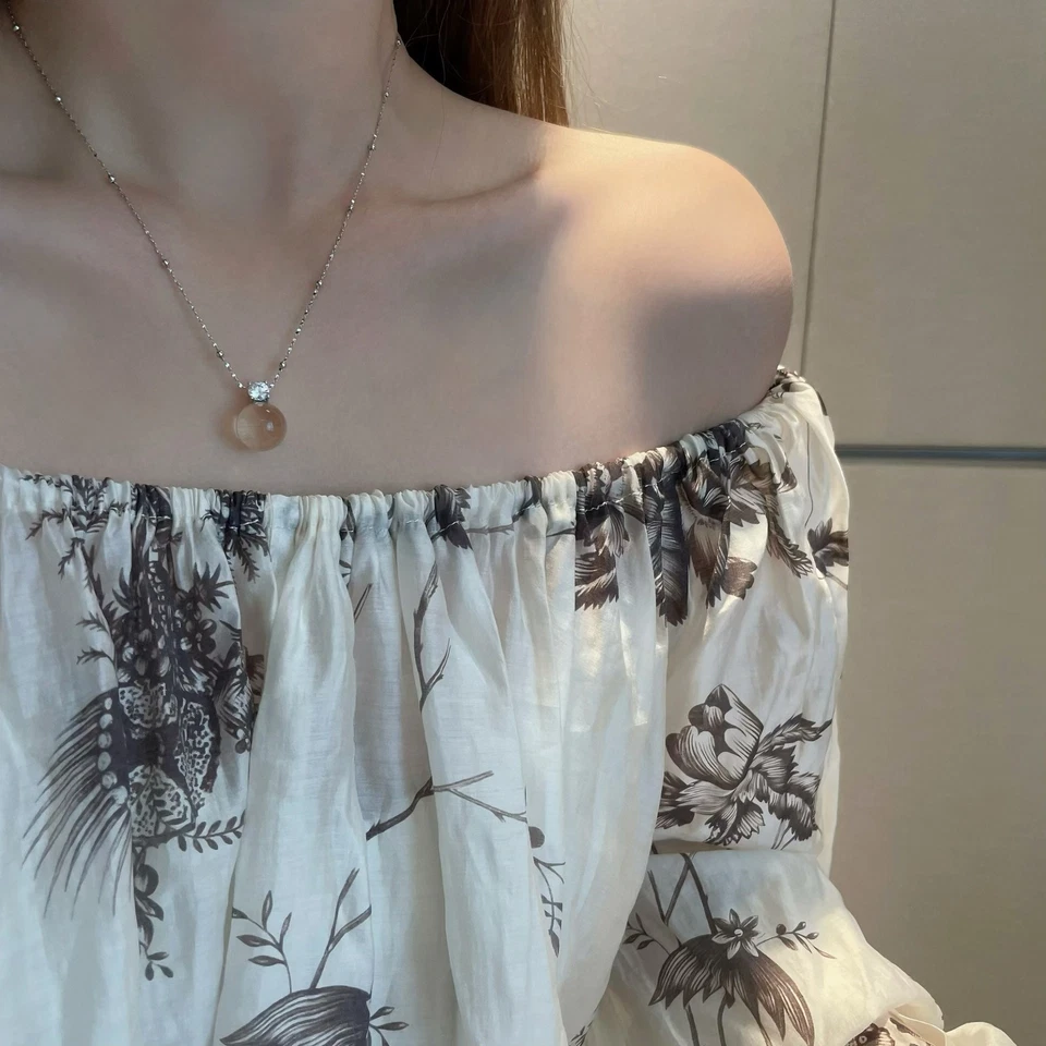 Colgante de piedra lunar etérea orbe y circón S925 plata delicado collar satélite Foto 3 de 4