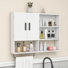 Medicine Cabinet, Wooden Bathroom Wall Cabinet with 2 Doors, Adjustable Shelves