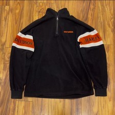 Harley Davidson Men's 1/4 Zip Fleece Pullover/Black/Orange Sm Embroidered Logo