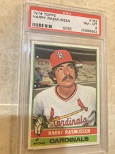 1976  TOPPS BASEBALL  CARD  # 182 HARRY RASMUSSEN    PSA 8